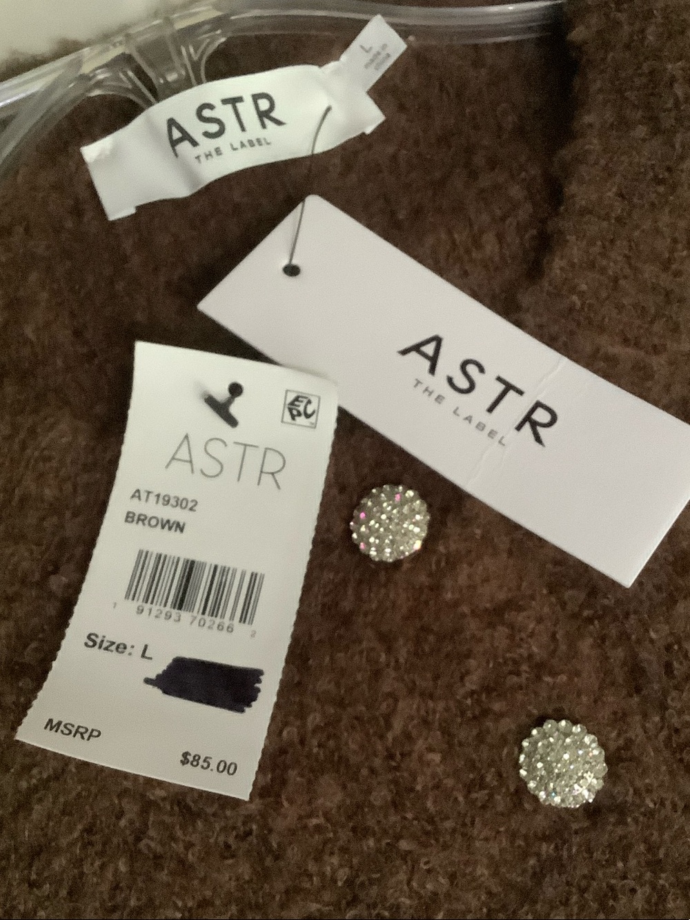ASTR Brown Fringe-Cuff Button Cardigan Size L - Picture 13 of 16